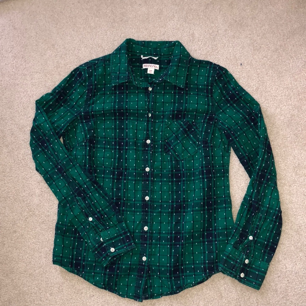 Green and blue button up